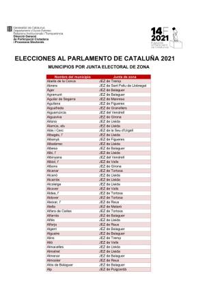 Elecciones Al Parlamento De Cataluña 2021 Municipios Por Junta Electoral De Zona