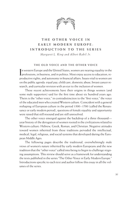 THE OTHER VOICE in EARLY MODERN EUROPE: INTRODUCTION to the SERIES Margaret L