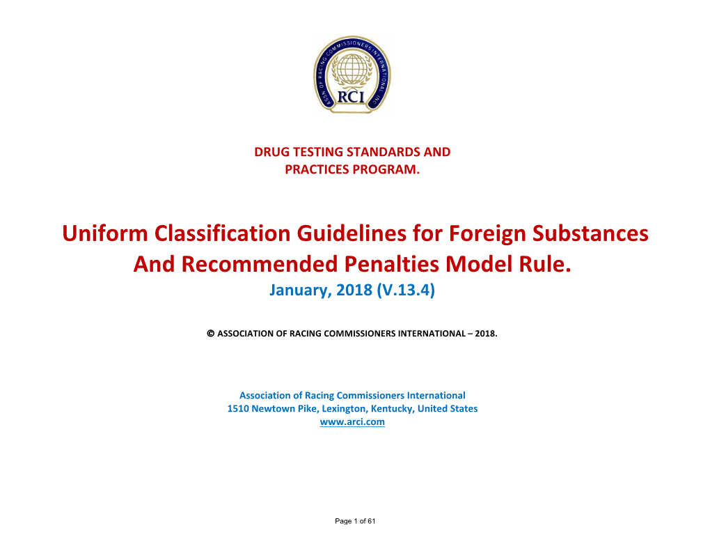 Uniform Classification Guidelines for Foreign Substances and Recommended Penalties Model Rule