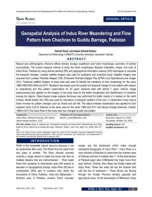 Geospatial Analysis of Indus River Meandering and Flow Pattern from Chachran to Guddu Barrage, Pakistan Vol 9 (2), December 2018