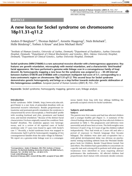 A New Locus for Seckel Syndrome on Chromosome 18P11.31-Q11.2