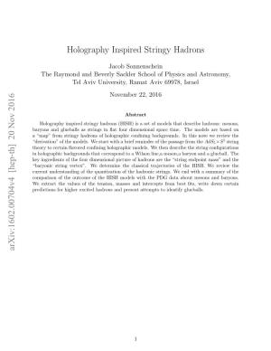 Holography Inspired Stringy Hadrons Arxiv:1602.00704V4 [Hep-Th] 20