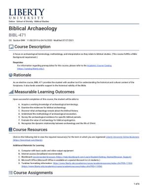 Biblical Archaeology &gt; Syllabus
