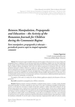 Between Manipulation, Propaganda and Education – the Activity of the Romanian Journals for Children During the Communist Regime
