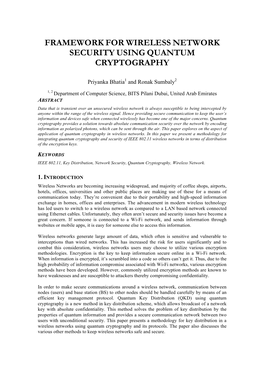 Framework for Wireless Network Security Using Quantum Cryptography-Journal