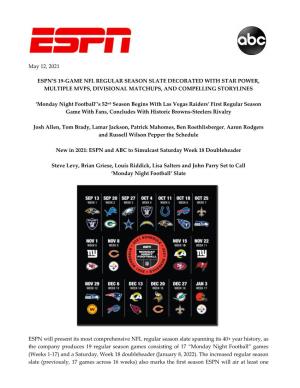 ESPN on ABC Monday Night Football NFL Schedule 2021