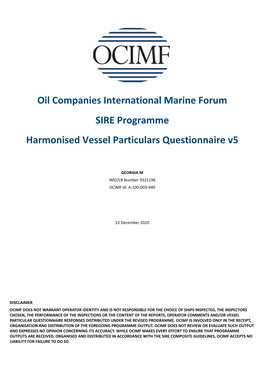 Oil Companies International Marine Forum SIRE Programme Harmonised Vessel Particulars Questionnaire V5