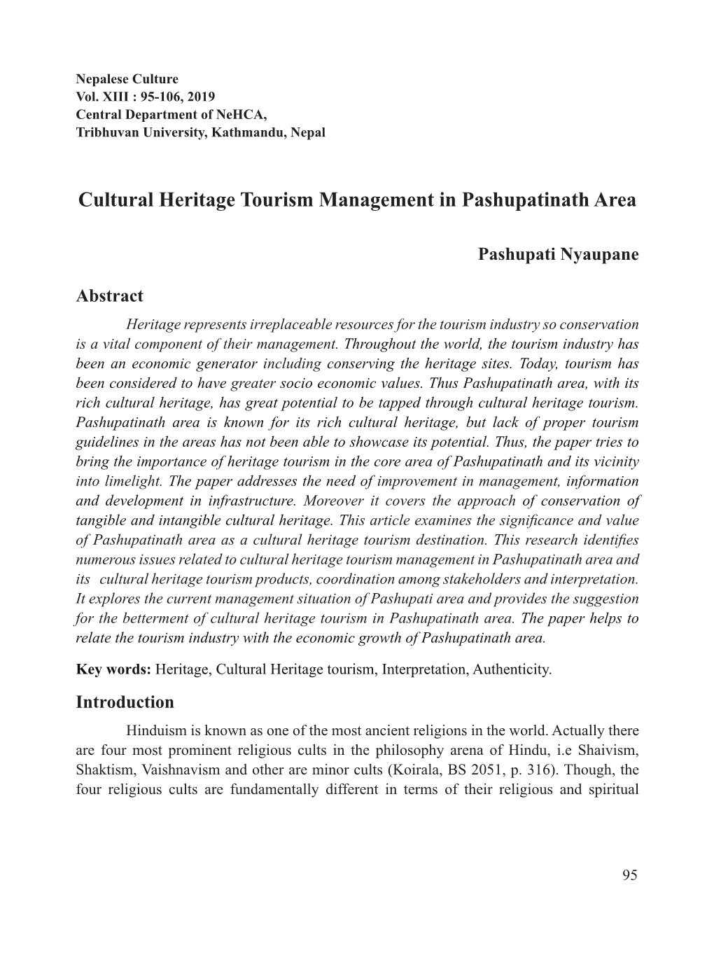 Cultural Heritage Tourism Management in Pashupatinath Area