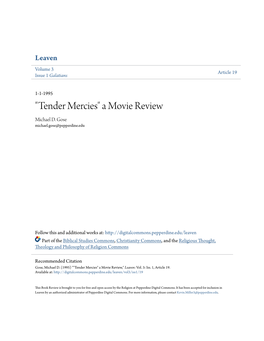 "Tender Mercies" a Movie Review Michael D