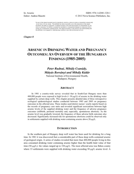 Arsenic in Drinking Water and Pregnancy Outcomes:An Overview of the Hungarian Findings