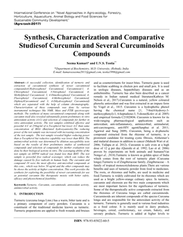 Synthesis, Characterization and Comparative Studiesof Curcumin and Several Curcuminoids Compounds Seema Kumari* and U.V.S