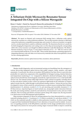 A Tellurium Oxide Microcavity Resonator Sensor Integrated On-Chip with a Silicon Waveguide