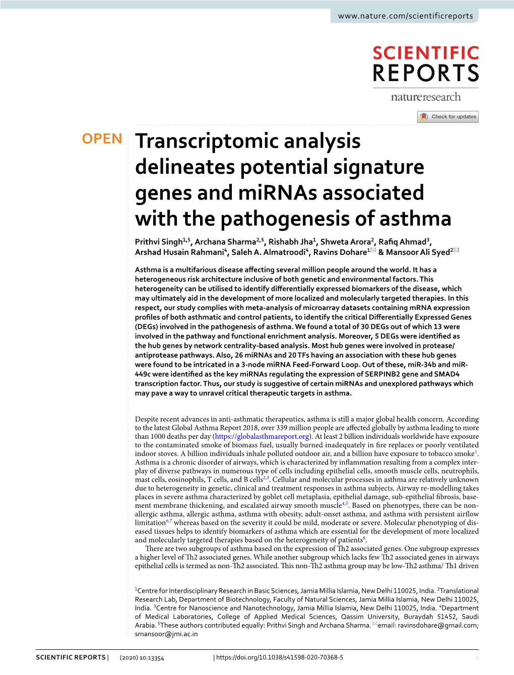 Transcriptomic Analysis Delineates Potential Signature Genes And