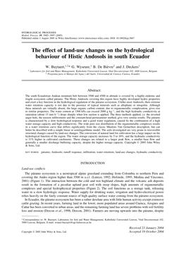 The Effect of Land-Use Changes on the Hydrological Behaviour of Histic Andosols in South Ecuador