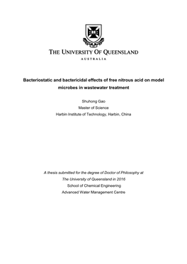 Bacteriostatic and Bactericidal Effects of Free Nitrous Acid on Model Microbes in Wastewater Treatment