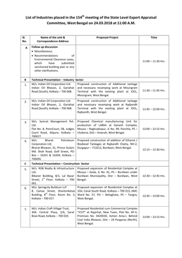 Meeting of the State Level Expert Appraisal Committee, West Bengal on 24.03.2018 at 11:00 A.M