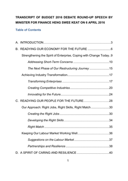 1 Transcript of Budget 2016 Debate Round-Up Speech By