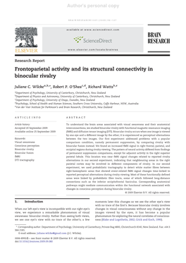 Frontoparietal Activity and Its Structural Connectivity in Binocular Rivalry
