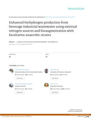 Enhanced Biohydrogen Production from Beverage Industrial Wastewater Using External Nitrogen Sources and Bioaugmentation with Facultative Anaerobic Strains
