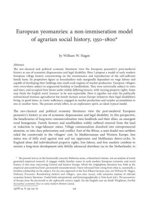 European Yeomanries: a Non-Immiseration Model of Agrarian Social History, 1350–1800*