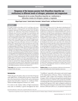 Response of the Banana Passion Fruit (Passiflora Tripartita Var. Mollissima