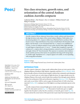 Size Class Structure, Growth Rates, and Orientation of the Central Andean Cushion Azorella Compacta