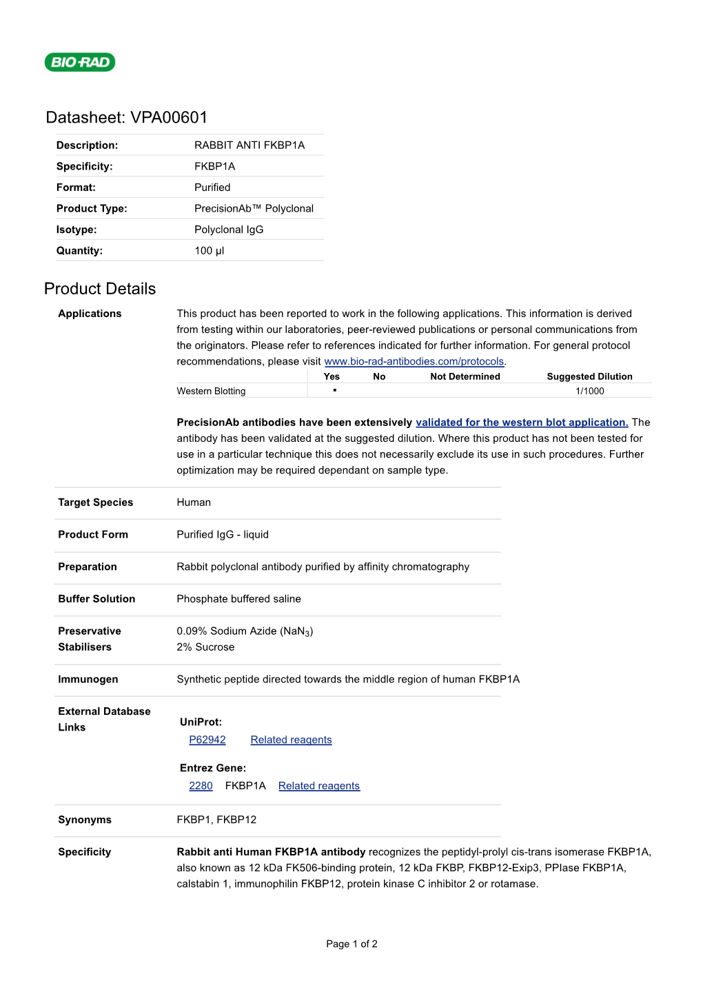 Datasheet: VPA00601 Product Details