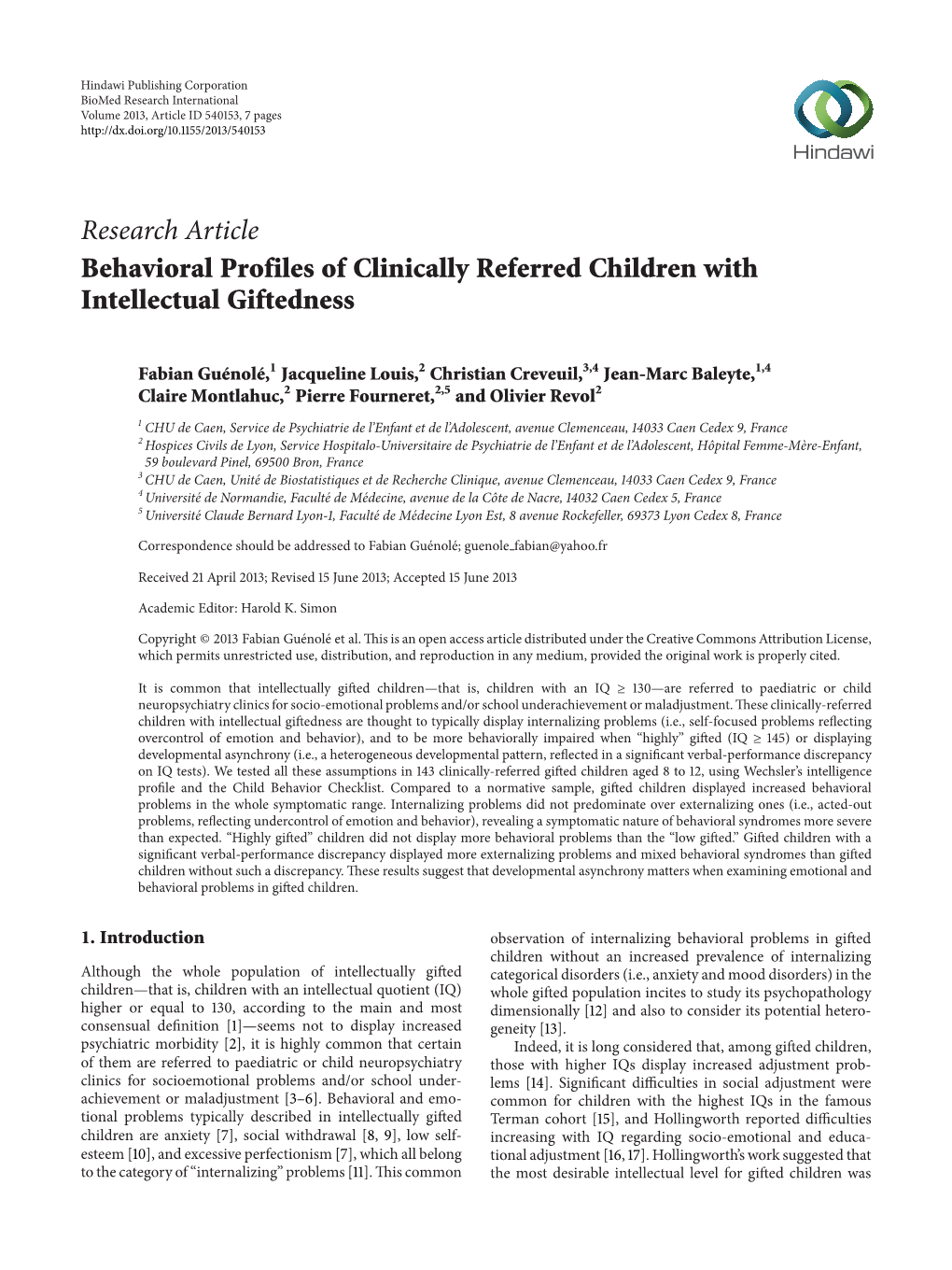 Behavioral Profiles of Clinically Referred Children with Intellectual Giftedness