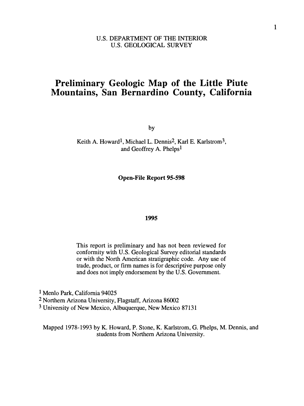 Preliminary Geologic Map of the Little Piute Mountains, San Bernardino County, California