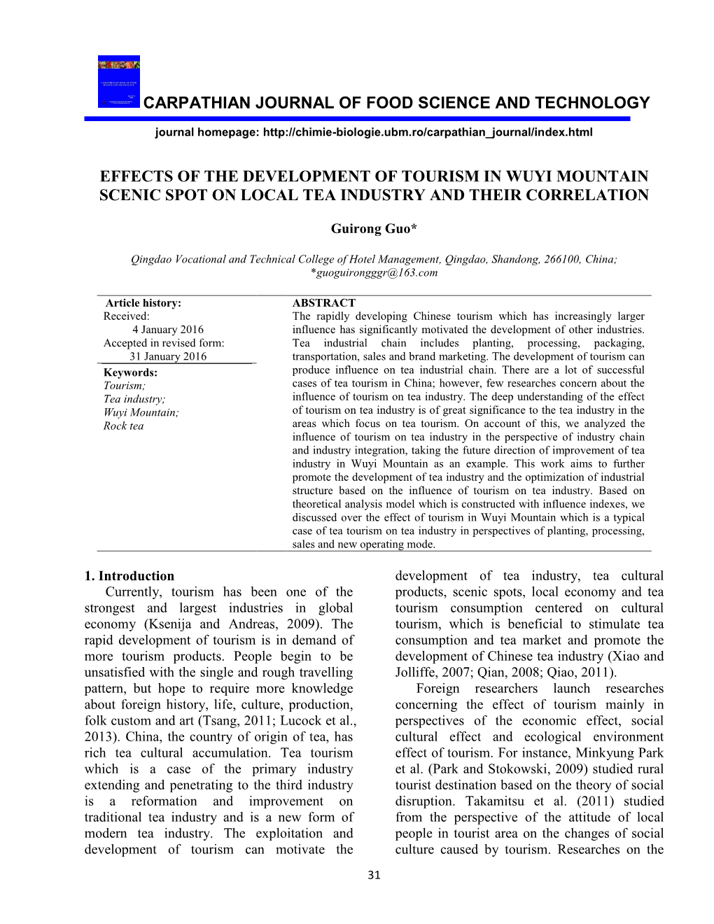 Guo G, Effects of the Development of Tourism in Wuyi Mountain Scenic