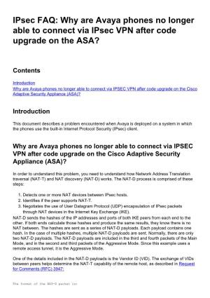 Why Are Avaya Phones No Longer Able to Connect Via Ipsec VPN After Code Upgrade on the ASA?