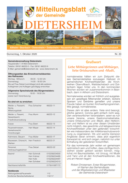 Mitteilungsblatt Der Gemeinde Dietersheim