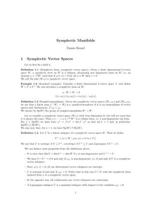 1 Symplectic Vector Spaces