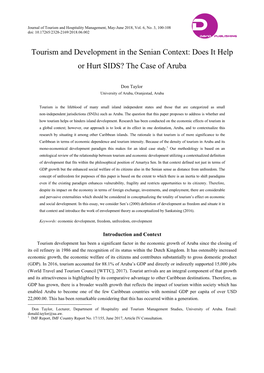 Tourism and Development in the Senian Context: Does It Help Or Hurt SIDS? the Case of Aruba