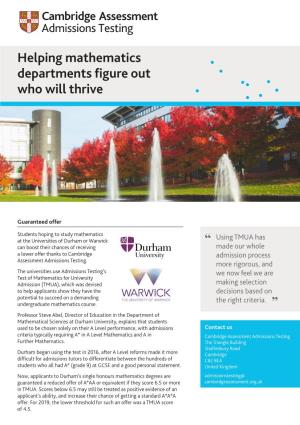 Case Study: TMUA at Warwick and Durham