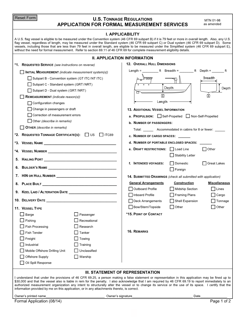 Us Tonnage Regulations Application for Formal Measurement Services