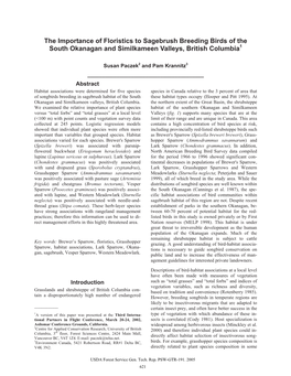 The Importance of Floristics to Sagebrush Breeding Birds of the South Okanagan and Similkameen Valleys, British Columbia1