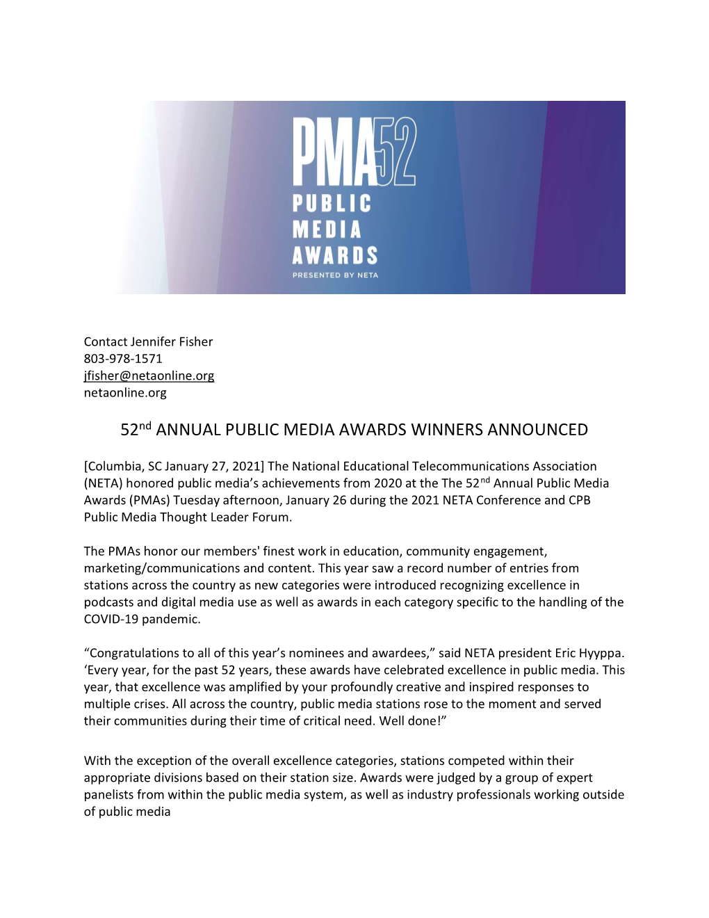 52Nd ANNUAL PUBLIC MEDIA AWARDS WINNERS ANNOUNCED