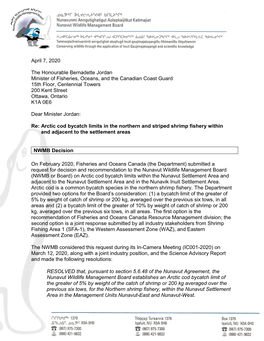 200407 NWMB Ltr to Min DFO Arctic Cod Bycatch Limits Shrimp Fishery