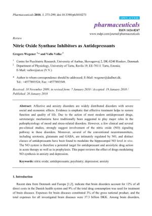 Nitric Oxide Synthase Inhibitors As Antidepressants