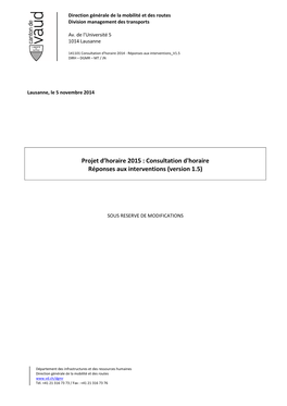 2015 : Consultation D'horaire Réponses Aux Interventions (Version 1.5)