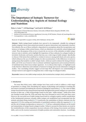 The Importance of Isotopic Turnover for Understanding Key Aspects of Animal Ecology and Nutrition