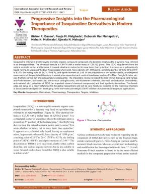 Progressive Insights Into the Pharmacological Importance of Isoquinoline Derivatives in Modern Therapeutics