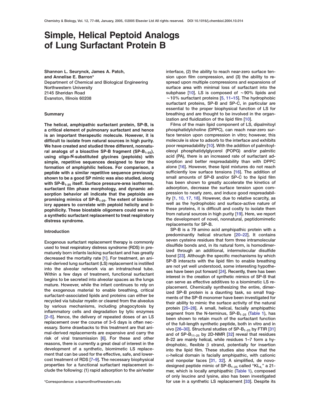 Simple, Helical Peptoid Analogs of Lung Surfactant Protein B