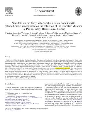 New Data on the Early Villafranchian Fauna from Vialette (Haute-Loire, France) Based on the Collection of the Crozatier Museum (Le Puy-En-Velay, Haute-Loire, France)