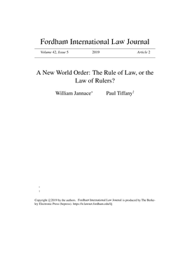 A New World Order: the Rule of Law, Or the Law of Rulers?