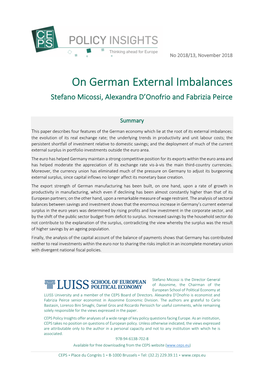 On German External Imbalances Stefano Micossi, Alexandra D’Onofrio and Fabrizia Peirce