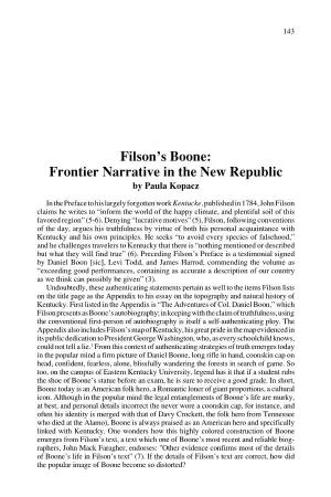 Filson's Boone: Frontier Narrative in the New Republic
