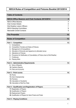 NDCA Rules of Competition and Fixtures Booklet 2013/2014
