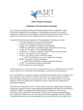 ASET Position Statement Utilization of Professional Credentials